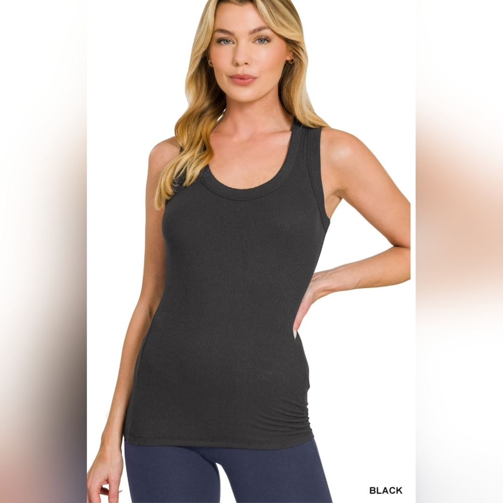 #1407 Zenana Ribbed Scoop Neck Tank Top (Black)